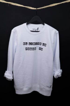 Sudadera LIMITE Unisex blanca, mensaje 'LIMITE'