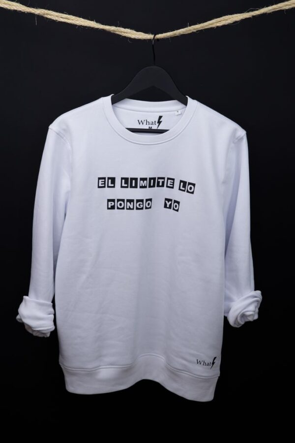 Sudadera LIMITE Unisex blanca, mensaje 'LIMITE'