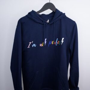 Sudadera I'm Not Perfect Unisex azul, mensaje 'I'm Not Perfect'
