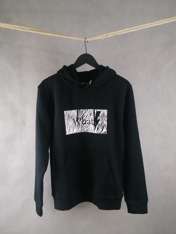 Sudadera Cebra Unisex negra, diseño de cebra