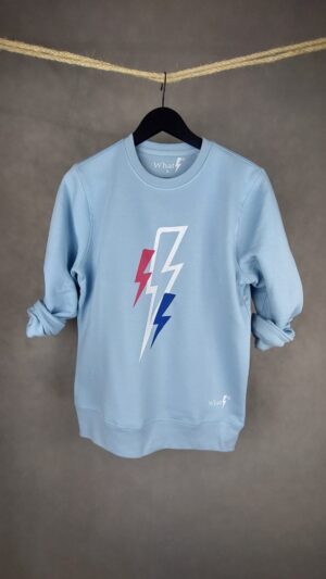 Sudadera Triple Rayo Unisex azul, diseño de triple rayo