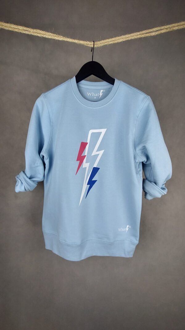 Sudadera Triple Rayo Unisex azul, diseño de triple rayo