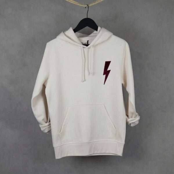 Sudadera premium de algodón orgánico WhatStyle con diseño Leader y logotipo oficial con rayo.