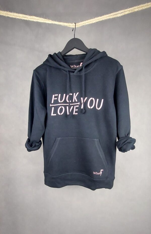 Sudadera Fuck Love Unisex negra, mensaje 'Fuck You Love'
