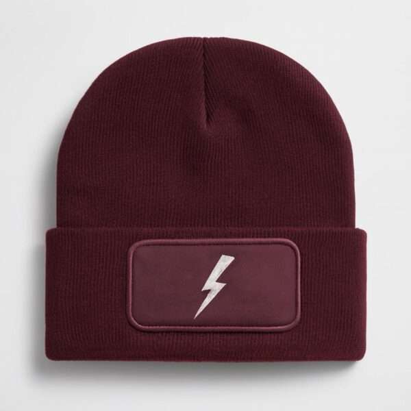 Gorro burdeos unisex con parche de relámpago WhatStyle